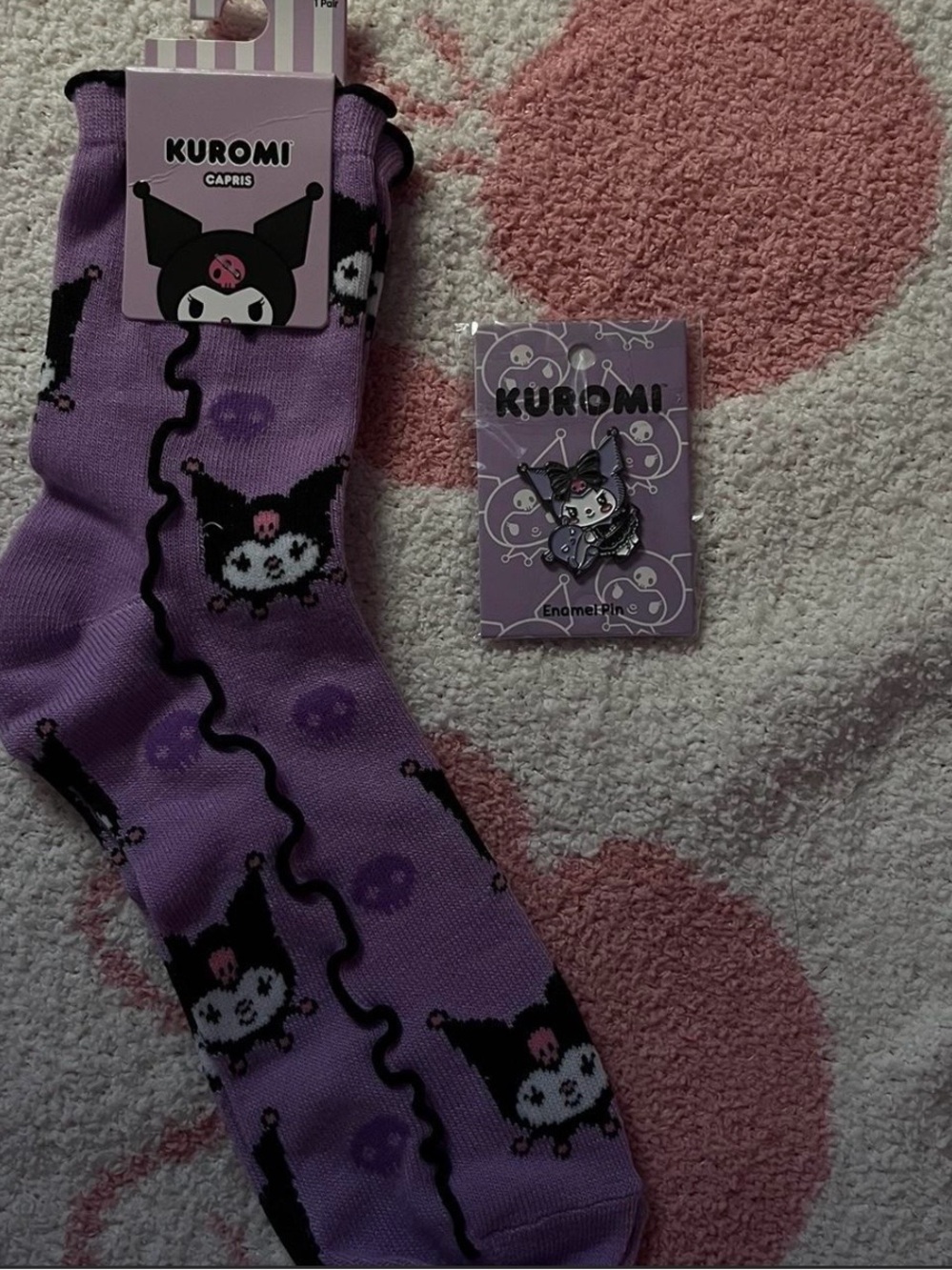 Sanrio Kuromi Purple Socks & Enamel Pin Set